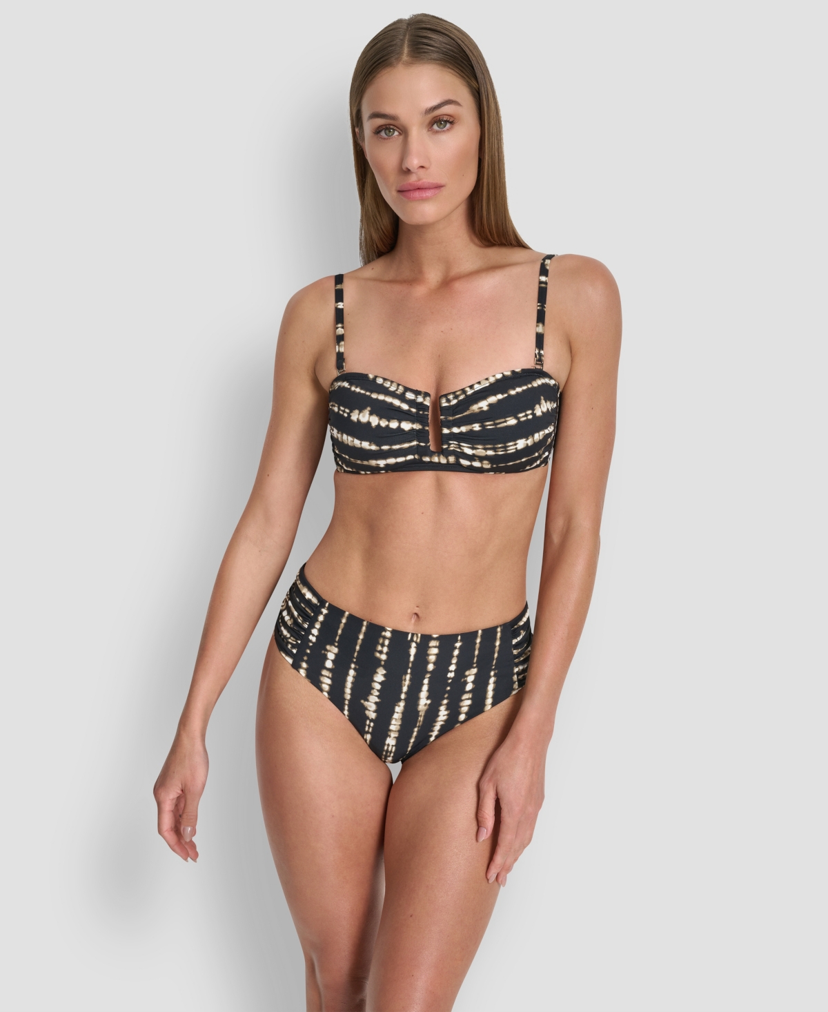 Dkny Women's Shirred U-wire Bandeau Bikini Top In Black