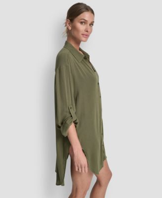 Women's Gauze Collared Button-Front Beach Shirt