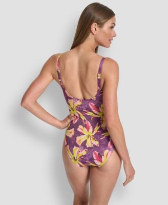 Women's Crossover Tummy Control Ruched One-Piece Swimsuit