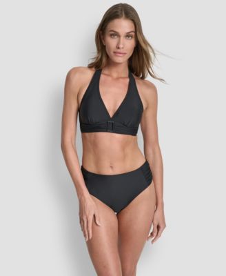 Women's Shirred Buckle Front V-Neck Halter Top