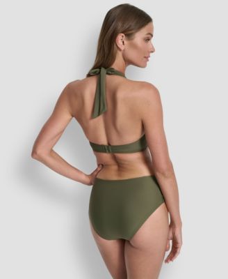 Women's Shirred Buckle Front V-Neck Halter Top and Bottoms