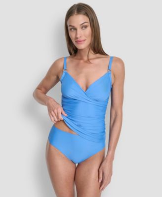 Women's O-Ring-Trim Crossover Ruched Tankini Top