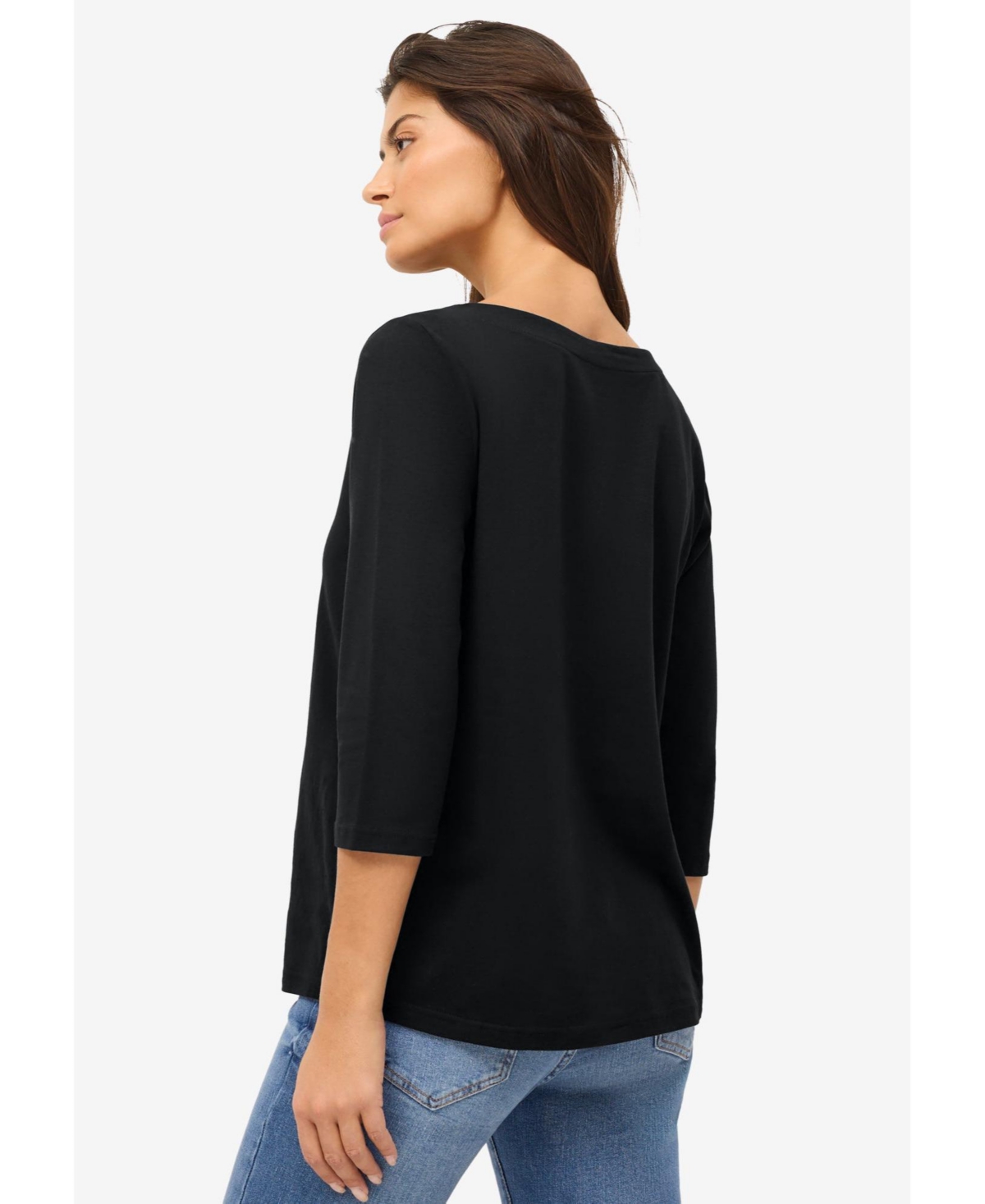 ellos Women's Plus With Three-Quarter Sleeves Boatneck Tee