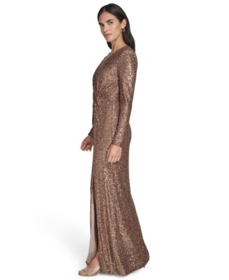 Petite Twist Front Long-Sleeve Gown