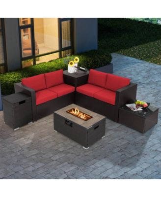 32 x 20 Inch Propane Rattan Fire Pit Table Set with Side Table Tank and Cover