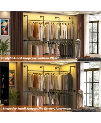 3.5-13.5 FT Reversible Wall Mounted Industrial Metal Pipe Clothing Rack for Hanging Clothes