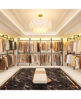 3.5-13.5 FT Reversible Wall Mounted Industrial Metal Pipe Clothing Rack for Hanging Clothes