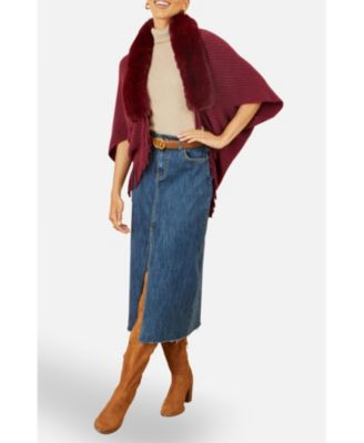 Women's Fur Collar Shrug With Tassel Hem