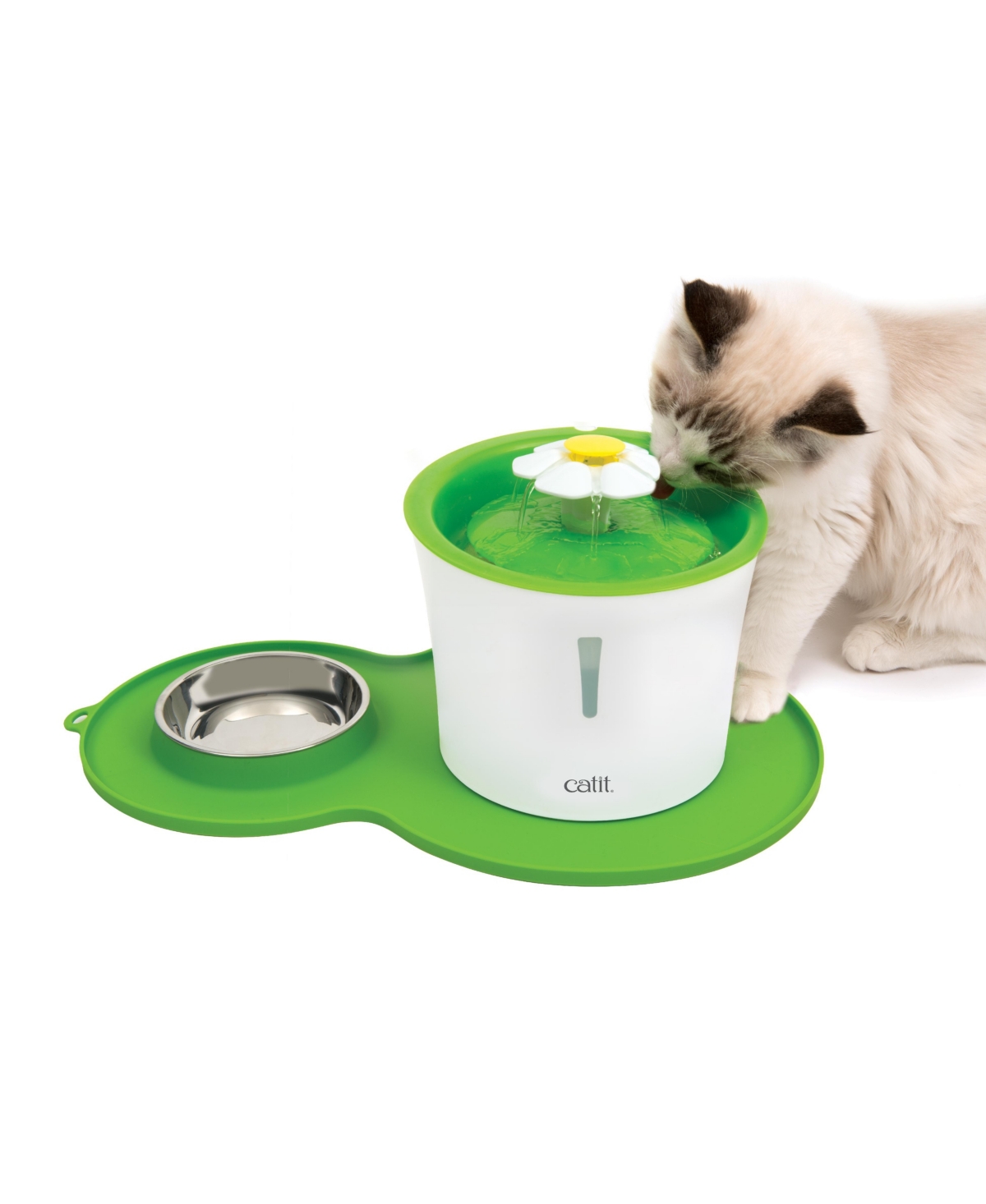 Catit Senses Flower Fountain Set w/ Silicone Placemat and Stainless Bowl Set