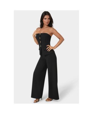 Womens Strapless Tailored Vest Wide Leg Jumpsuit