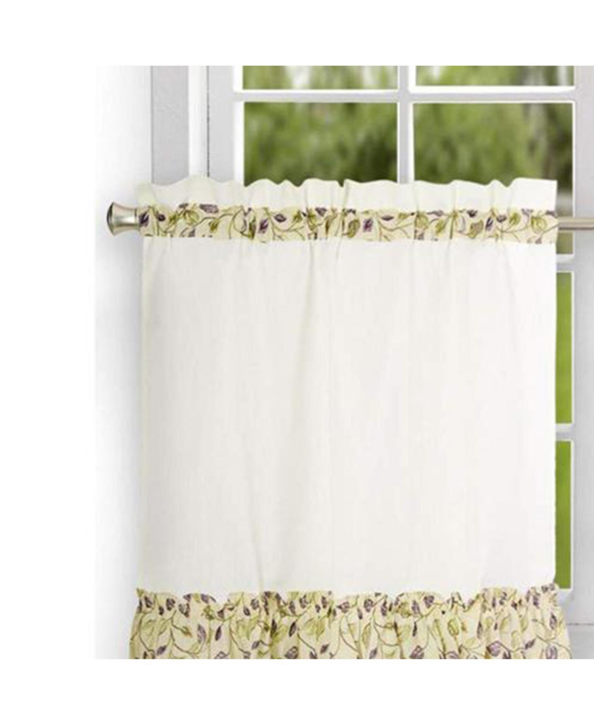 Ellis Curtain Clarice High Quality 2-Piece Leafy Branch Patterned Ruffled Tier Pair Window Curtains