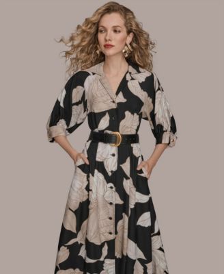 Women's Floral Midi Shirt Dress