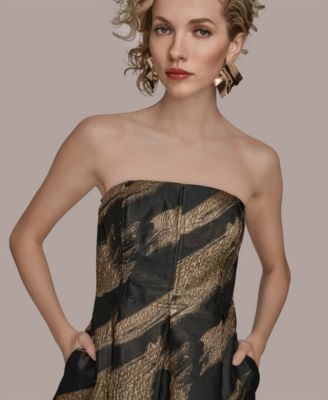 Women's Metallic Jacquard Strapless Ball Gown