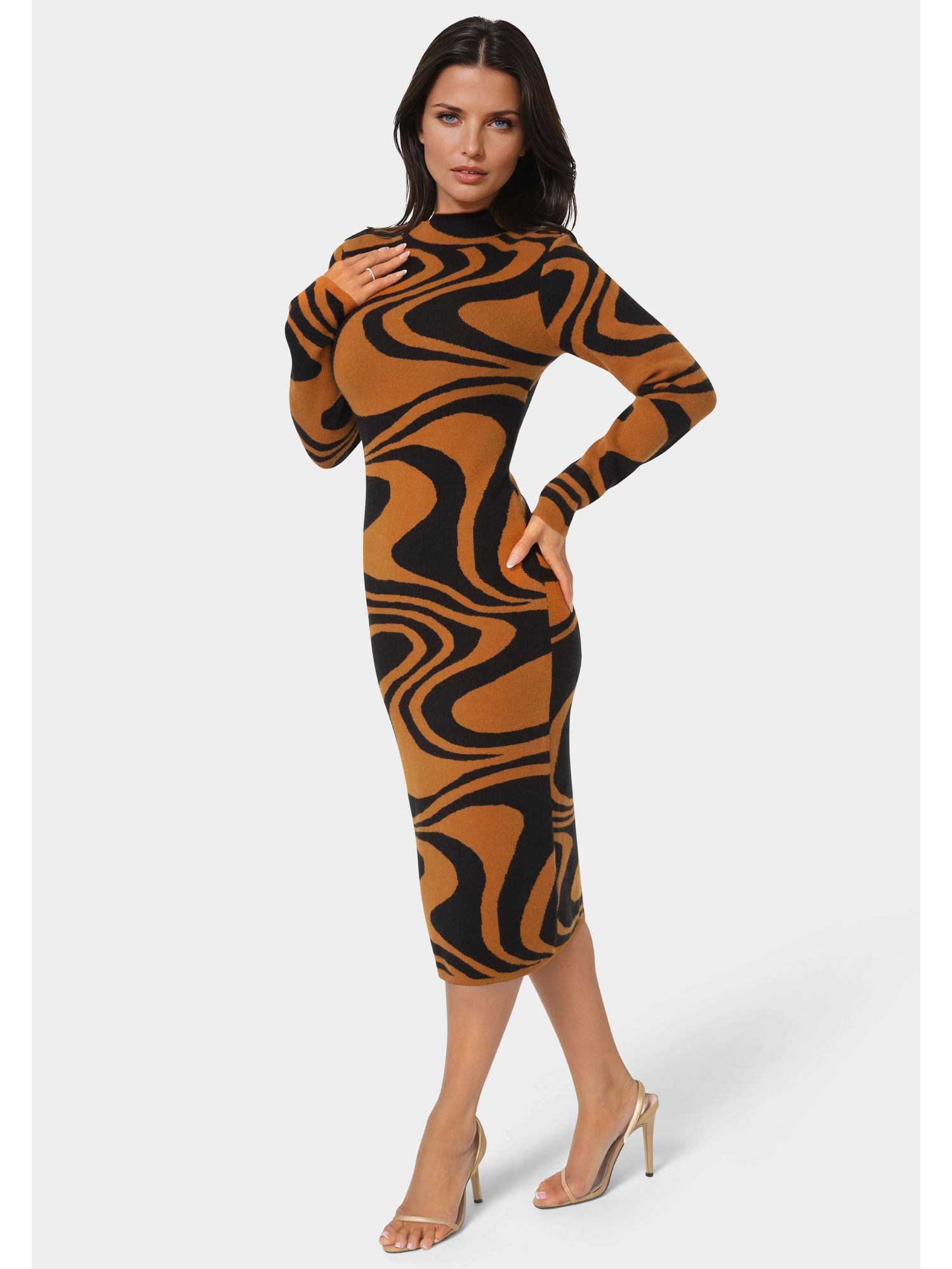 Women's Jacquard Funnel Midi Sweater Dress