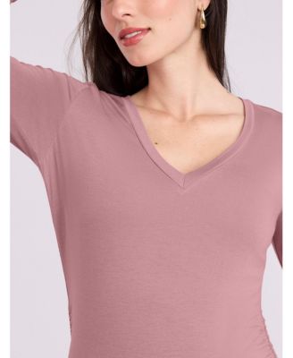 Maternity Motherhood V-Neck Side-Ruched Long Sleeve Tee
