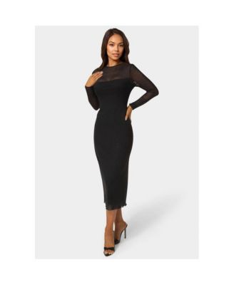 Women's Rhinestone Mesh Long Sleeve Maxi Dress