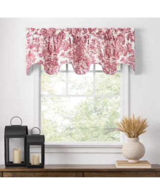 Victoria Park Toile High Quality Room Darkening Solid Color Lined Scallop Window Valance - 70 x15" Red