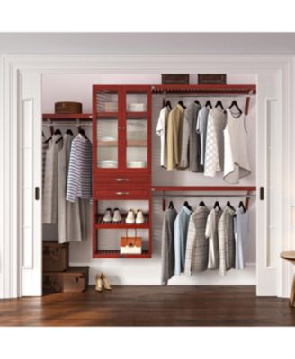 Solid Wood Walk-In Closet Organizer with 2  Drawers and Glass Doors