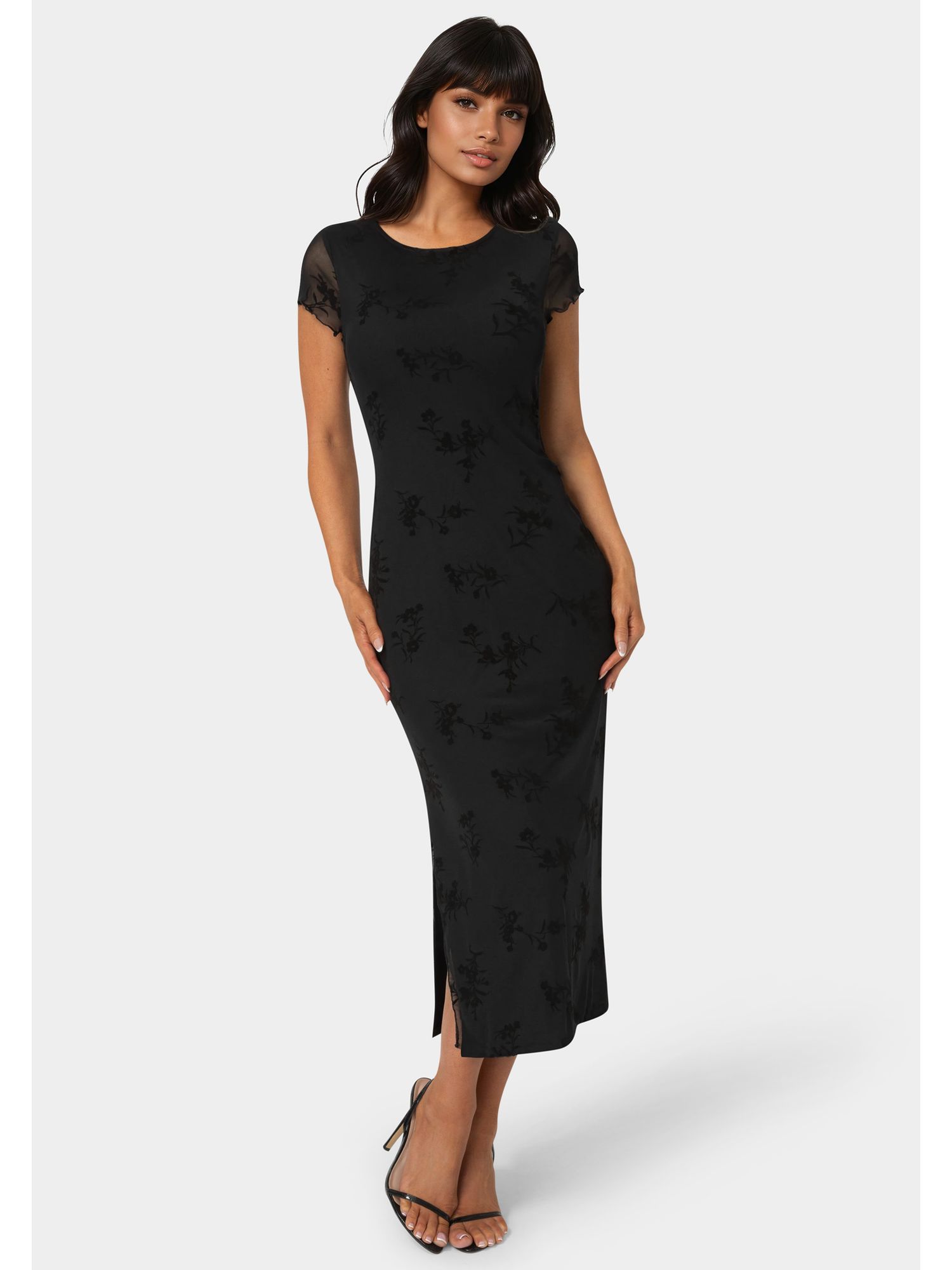 Women's Flocking Mesh T-Shirt Maxi Dress