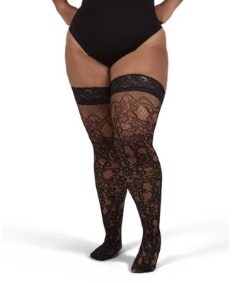 Plus Size Net Swirl-Pattern Thigh High Stockings