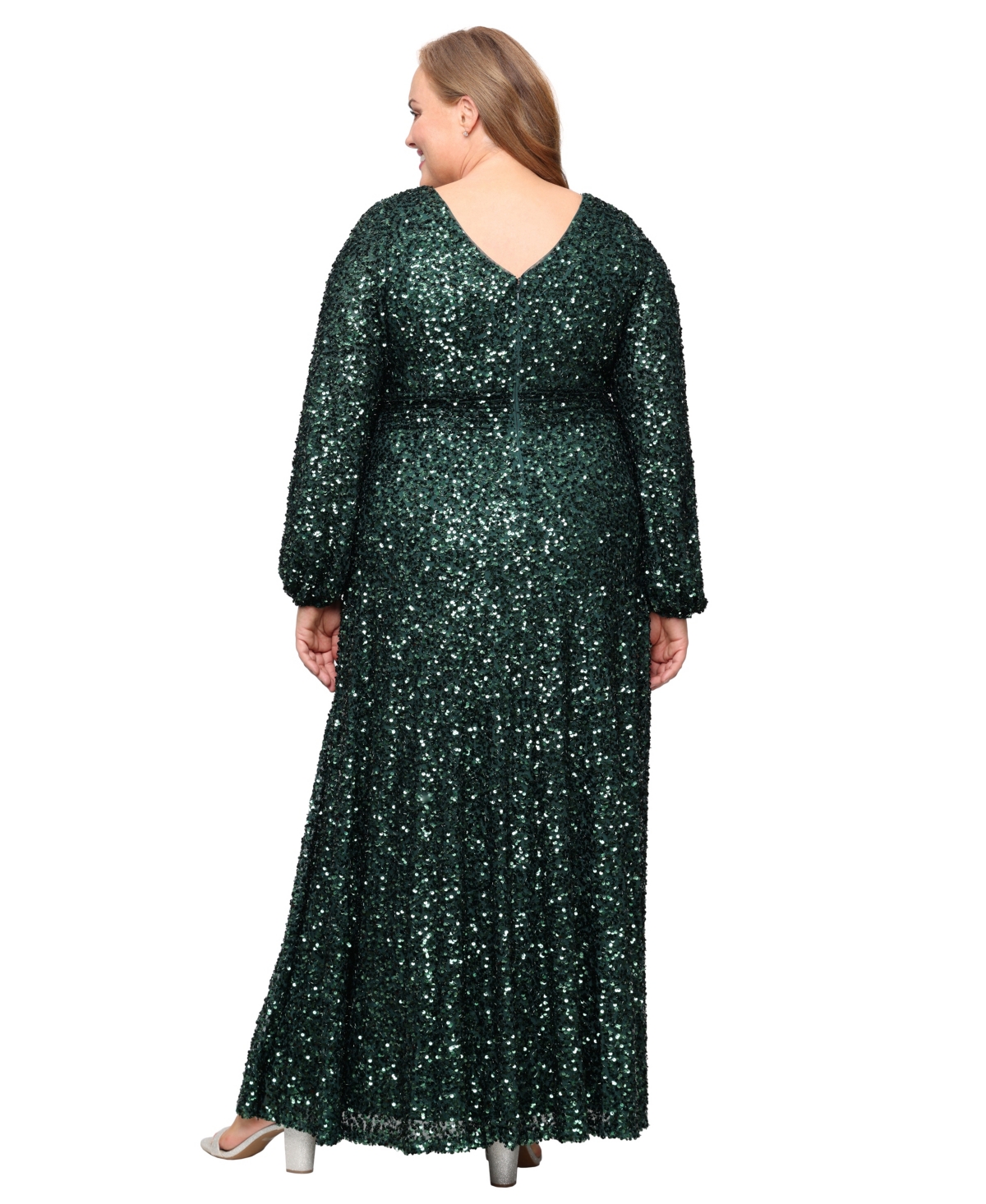 Alex Evenings Plus Size Sequin A-line Long Dress In Green