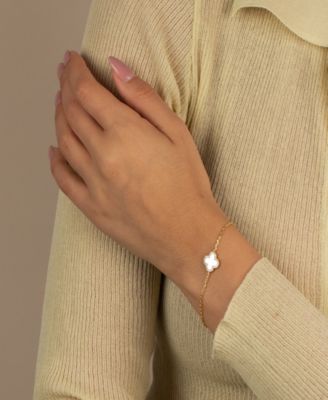 Pave Outlined Gold Plated Four Leaf Clover Bracelet