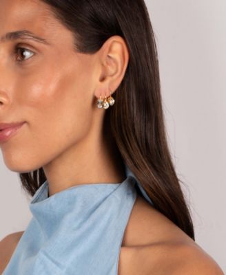 Cubic Zirconia Gold Plated Gold Plated Bezel Emerald Baguette Huggie Earrings