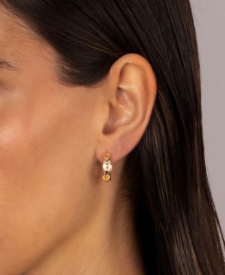 Gold Plated Solid Square Link Huggie Earrings