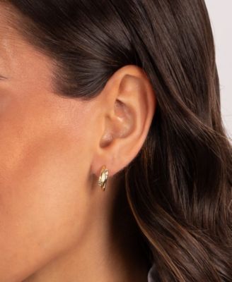 Cubic Zirconia Gold Plated Bezel Claw Huggie Earrings