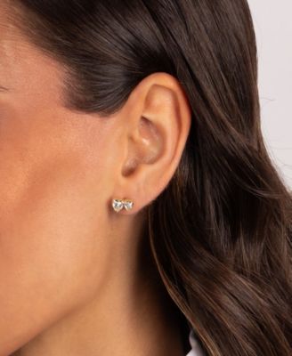 Multi Cubic Zirconia Gold Plated Heart Stud Earrings