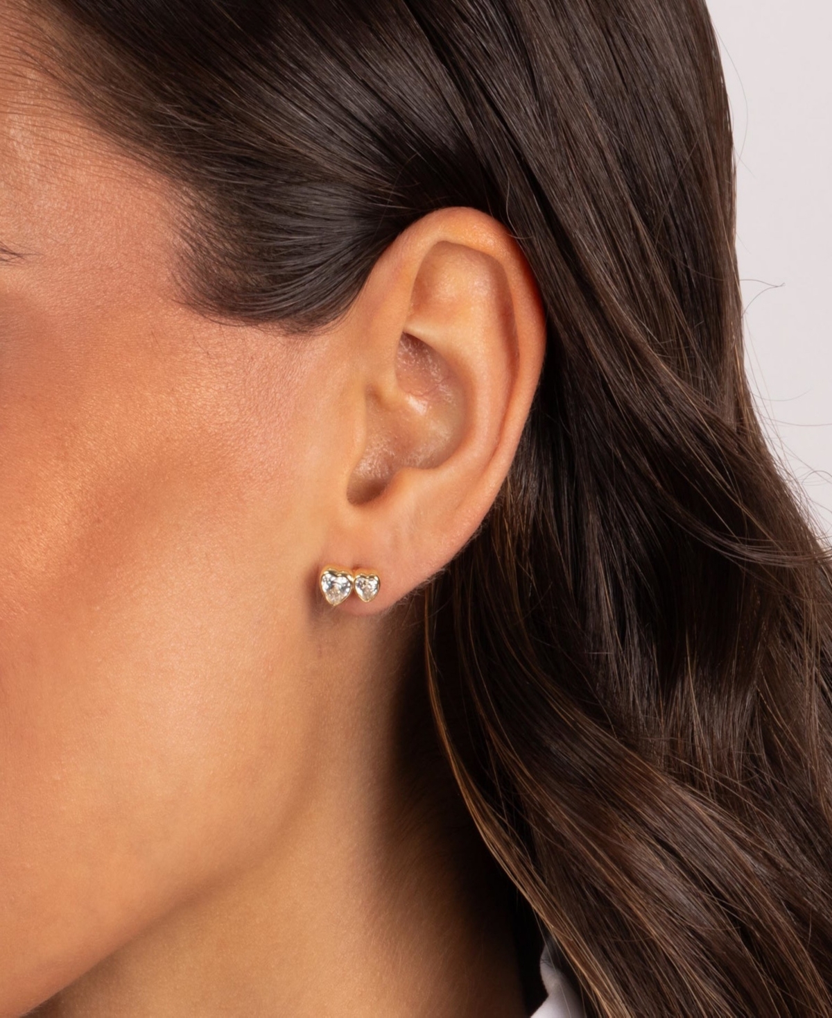 by Adina Eden Multi Cubic Zirconia Gold Plated Heart Stud Earrings