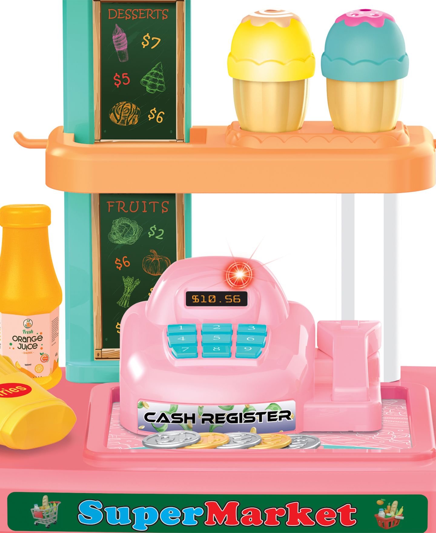 Детский игровой набор World Tech Toys My Market Stand LED Lights and Functional Scale 33-Piece Grocery Store Playset, Ages 3+ — фото 2
