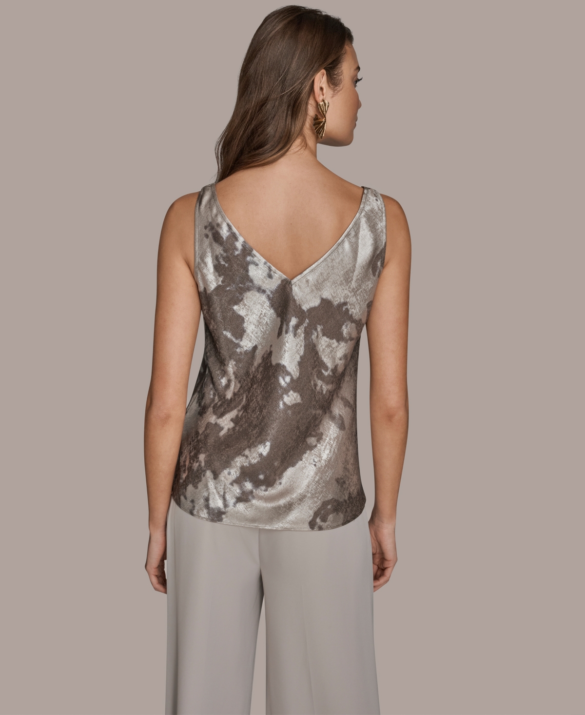Donna Karan Women's Printed Cowl Neck Top In Brown