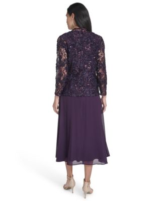 Women's Soutache Jacket & Jewel-Neck Midi Dress