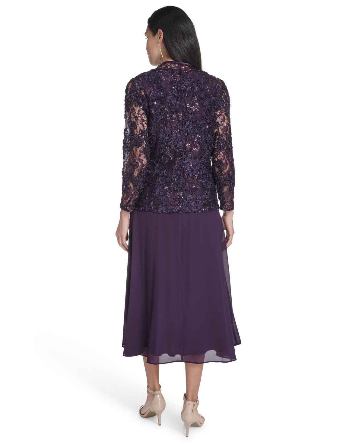 Jessica Howard Women's Soutache Jacket & Jewel-neck Midi Dress In Purple