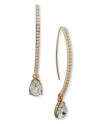 KARL LAGERFELD PARIS - Imitation Pearl and Glass Stone Drop Threader Earrings