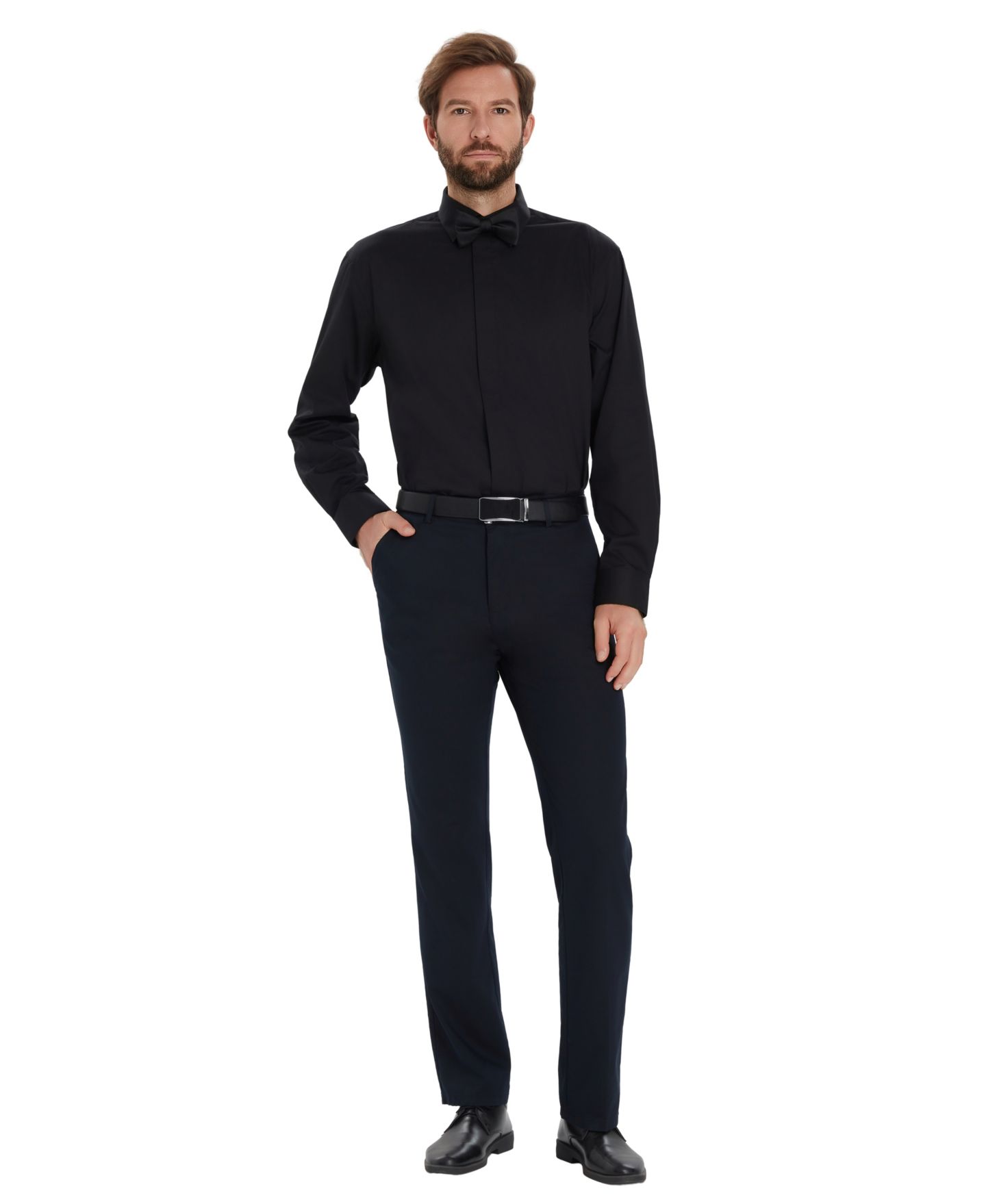 Мужская рубашка Alfani Formal Solid Regular Fit Dress Shirt, цвет: Чёрный — фото 2