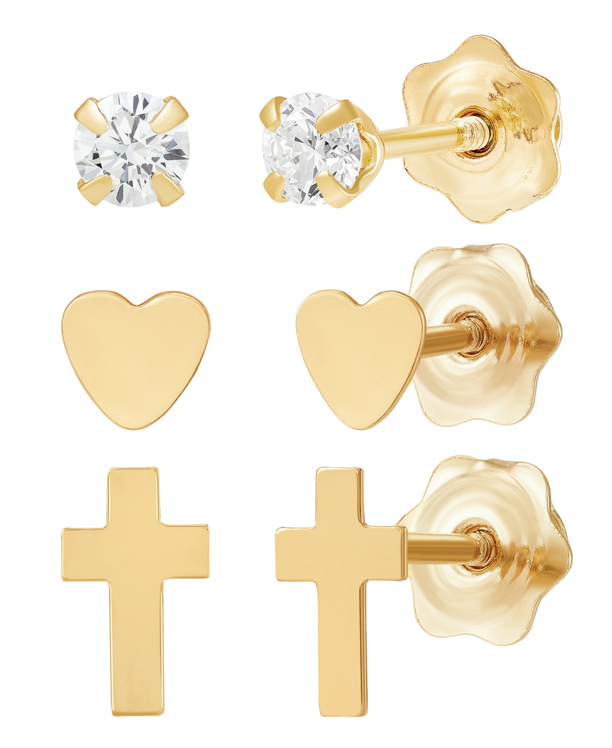 Macy's 3-piece Stud Earring Set In 10k Yellow Gold