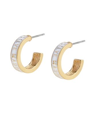 White Signature Logo Huggie Earrings