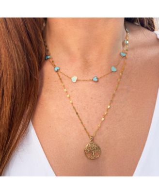 Turquoise Heart Station Necklace 14K Gold