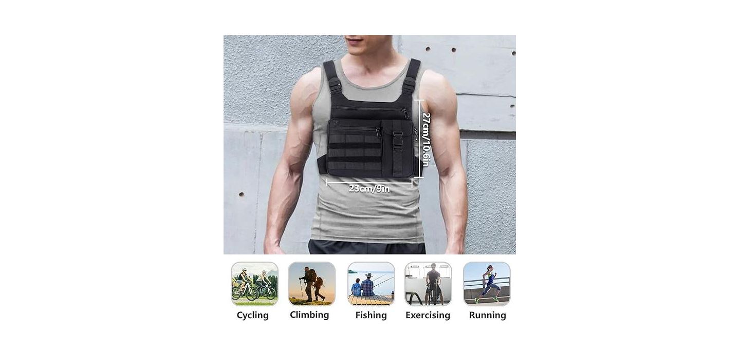Мужской жилет BATFOX Tactical Chest Pack Running: Lightweight Water-Resistant Outdoor Sports Vest for Hiking EDC - Men & Women, цвет: Чёрный — фото 4