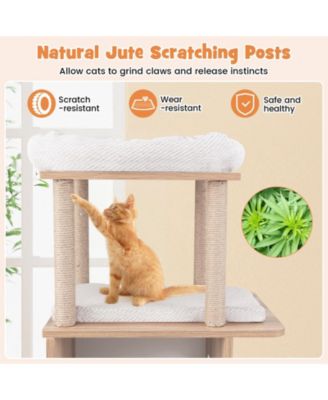 47 Inches Wooden Cat Tree with 2-Story Cat Condo and Basketball Hoop Hammock