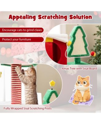 61" Christmas Cat Tree Tower – Plush Multi-Level Indoor Cat Furniture with Gift Box Condos, Hat Perch, Sisal Scratching Posts & Toys
