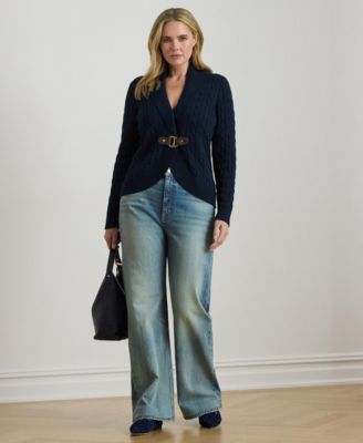 Plus Size Cotton Ribbed Shawl-Collar Cardigan Top