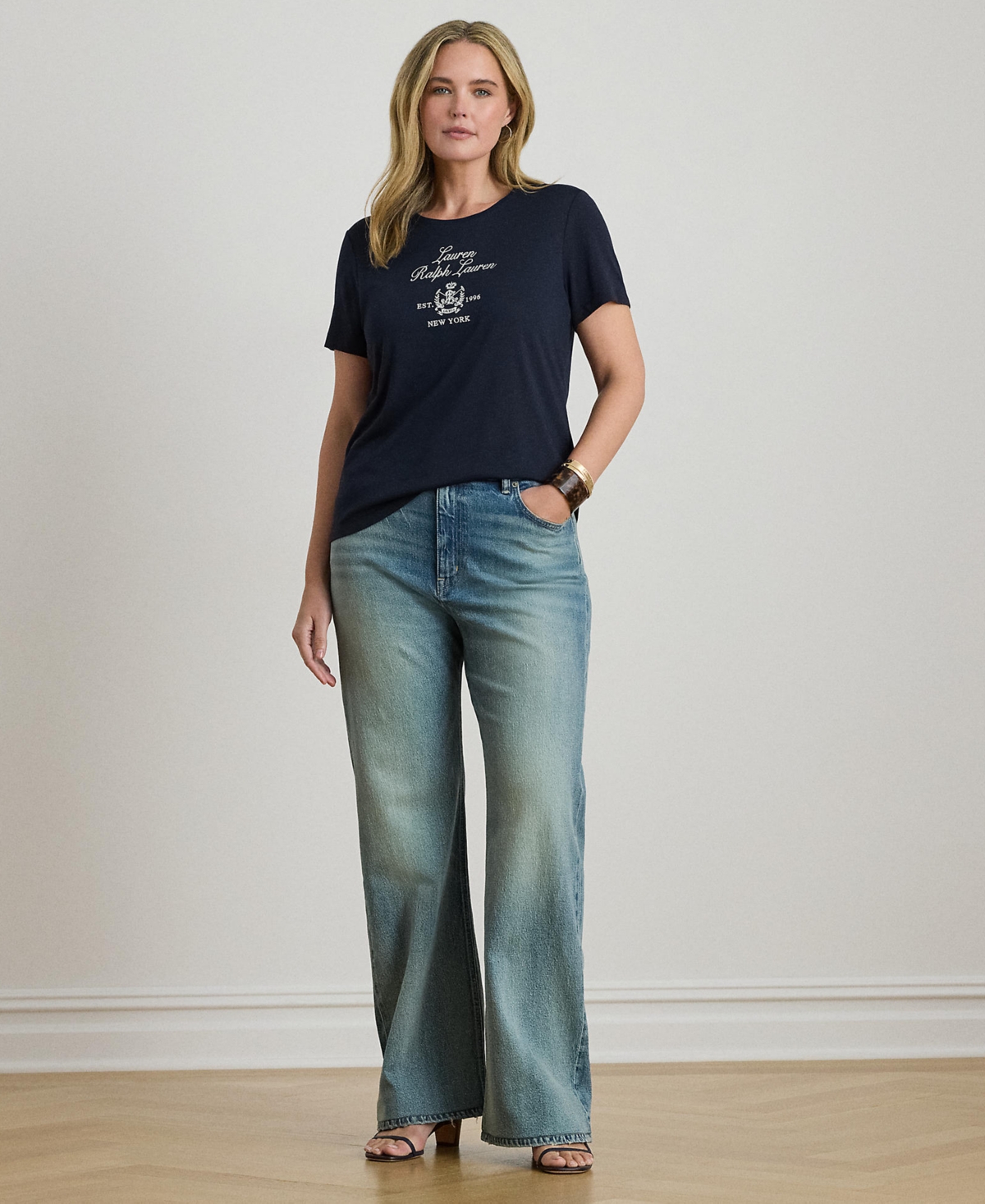 Ralph Lauren Plus Size Embroidered Crest Crewneck T-shirt In Blue