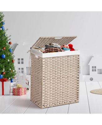 Laundry Hamper With Lid PE Rattan Powder Coating Frame Clothes Hampers with 01 Removable Bags, 100L