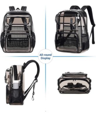 Clear Backpack Heavy Duty, PVC Clear Bookbag Transparent Backpack See Through Bag for Stadium College for Adult Men Women, Semi-Black