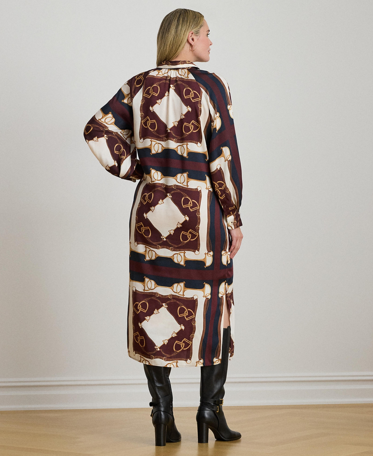Ralph Lauren Plus Size Twill Point-collar Midi Shirt Dress In Multi