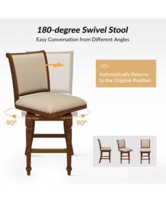 Blerona Farmhouse Swivel Bar Stool With Nailhead Trims