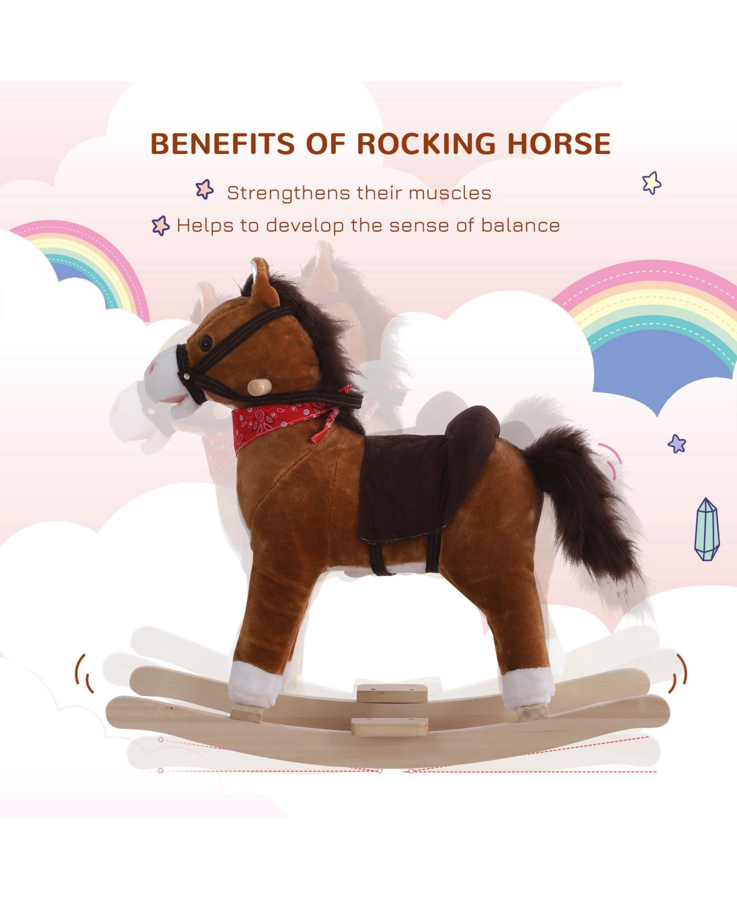 Детская мягкая игрушка Qaba Kids Plush Rocking Horse with Realistic Sounds, 88 lb. Capacity, Ages 3+ — фото 4